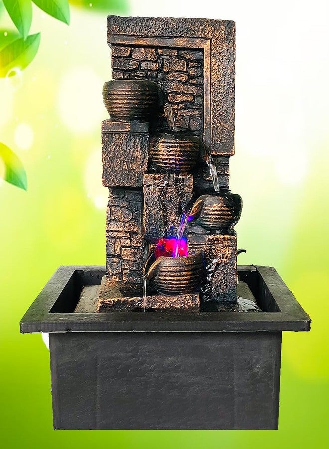 بريوفي نافورة شلال بريوفي، ديكور منزلي داخلي، مصنوعة من مادة البولي ريزين، نوافير مياه داخلية/خارجية مزودة بإضاءة LED، ديكور منزلي، ديكور غرفة المعيشة، هدية عيد ميلاد، (نحاسي = جديد) - Image 1